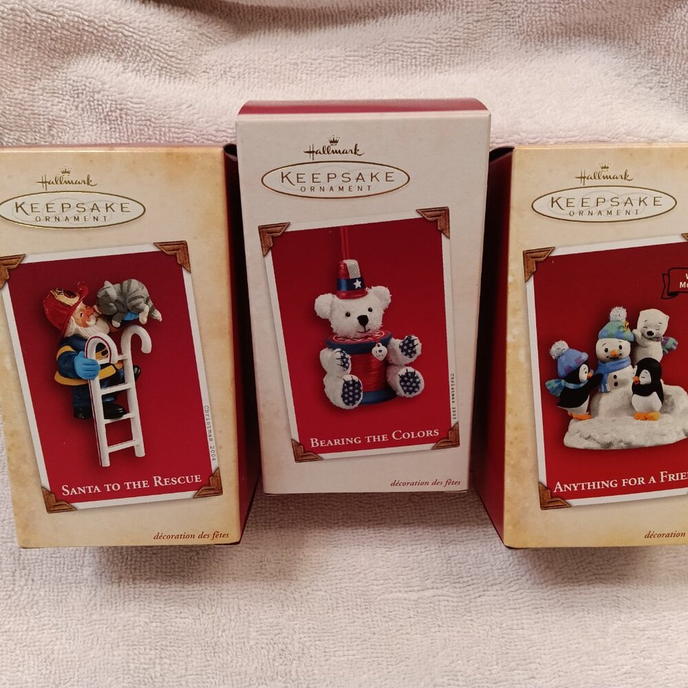 NEW-IN-BOX Lot of 3 Each HALLMARK KEEPSAKE ORNAMENTS DATED 2003 and 2004